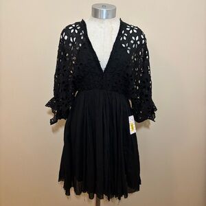 Free People FP One Bella Note Eylelet Mini Dress Deep V
